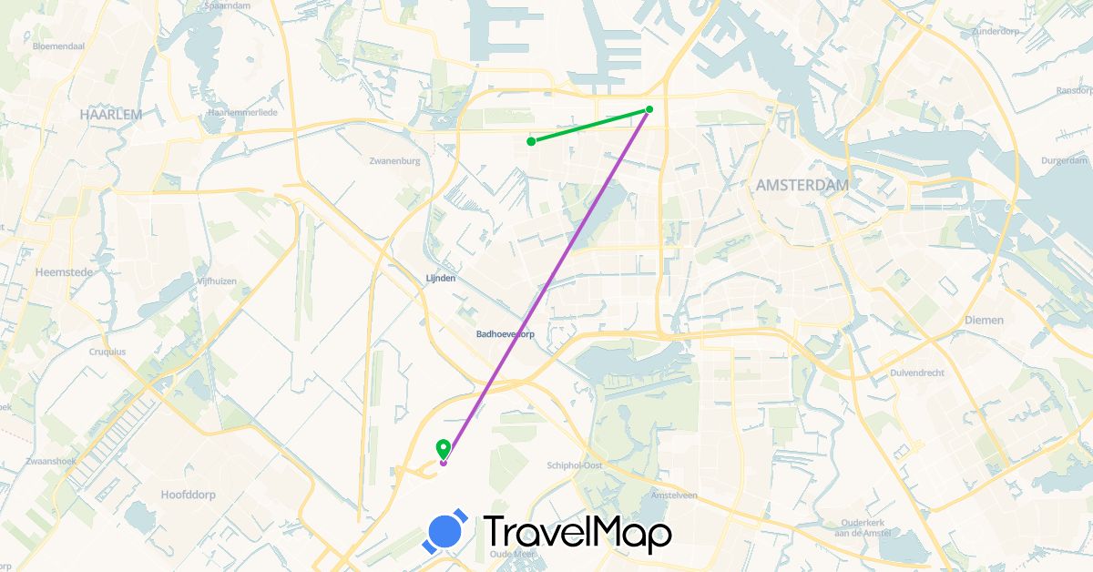 TravelMap itinerary: driving, bus, train in Netherlands (Europe)